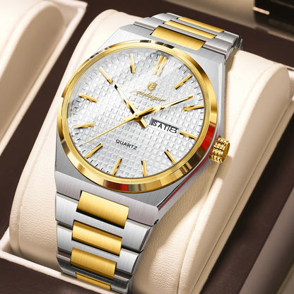 Montre-bracelet de luxe pour homme POEDAGAR, étanche, lumineuse, en acier inoxydable, avec date et jour de la semaine, à quartz, style business.
