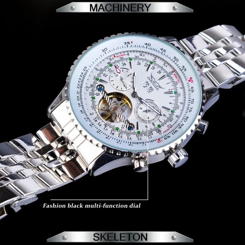 Montre mécanique automatique rétro de luxe JARAGAR 034, tourbillon, squelette creux, acier inoxydable, calendrier de la semaine, montre pour homme