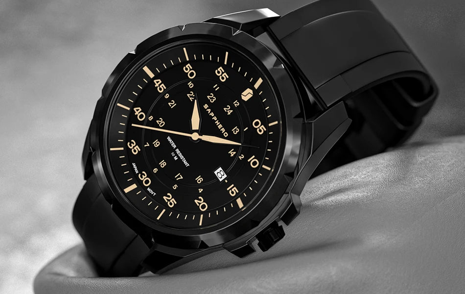 Reloj para hombre SAPPHERO: reloj de cuarzo de lujo, resistente al agua hasta 50 m, equipado con un mecanismo importado y una caja de acero inoxidable. Una idea de regalo ideal para hombre.