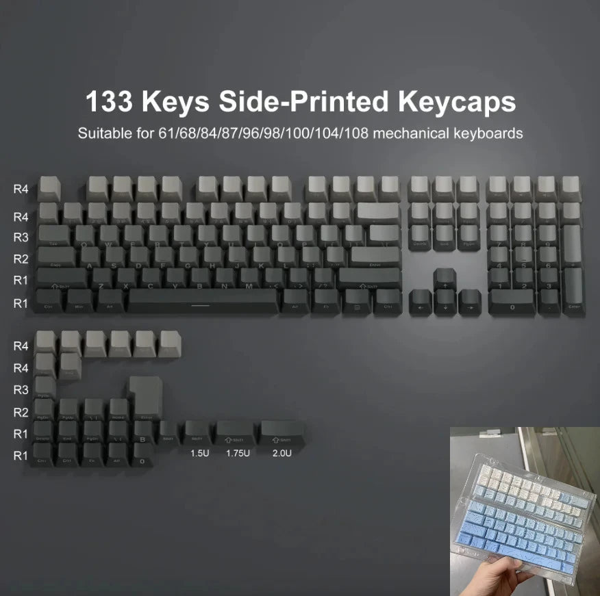 New Keycaps for 60/64/84/98/108 Gaming Mechanical Keyboard MX Switch 135 Keys OEM PBT Side Engraved Red and Black Gradient Color