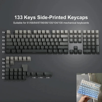 New Keycaps for 60/64/84/98/108 Gaming Mechanical Keyboard MX Switch 135 Keys OEM PBT Side Engraved Red and Black Gradient Color