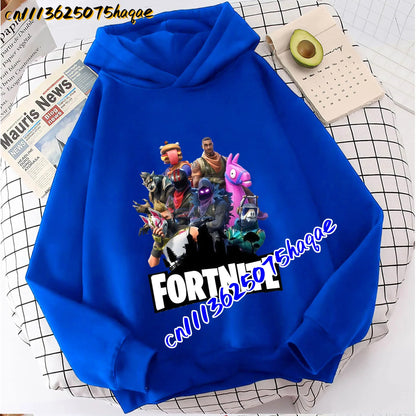 FORTNITED Felpa con cappuccio a maniche lunghe per bambini, bambine e ragazzi, streetwear, pullover, stile anime, top moda per bambini, idea regalo