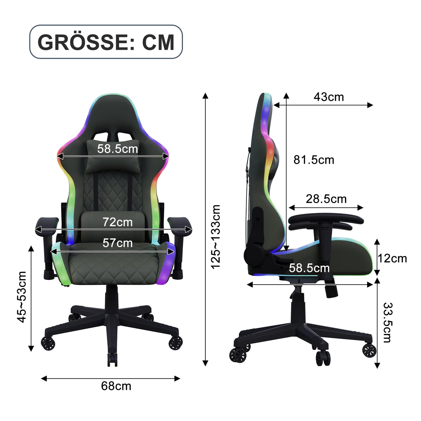 Fangange Gaming Chair with Massage Function, Adjustable backrest,Computer Chair,with ambient light,Lumbar Cushion, Pillow,150 KG
