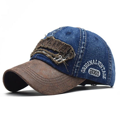 CNTANG Letnia dżinsowa czapka z daszkiem dla mężczyzn, modna, z haftowaną literą, bawełniana, typu snapback, męska, outdoorowa, codzienna, w stylu hip-hopowym, z regulacją