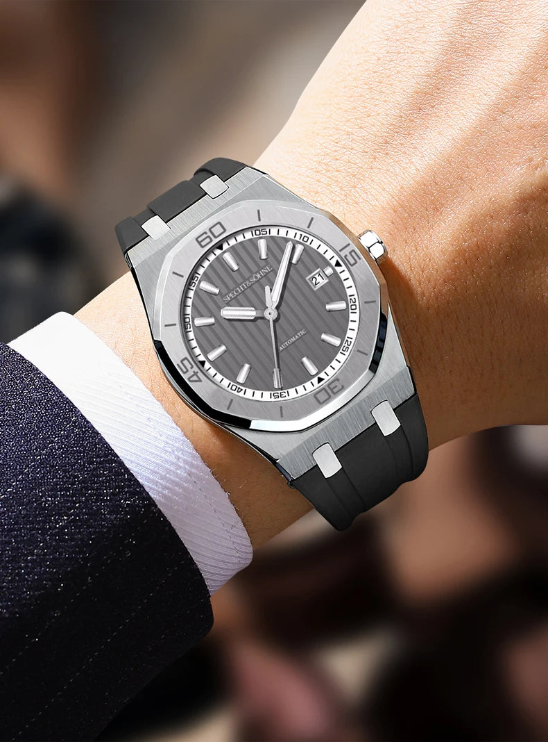 Specht & Sohne New 40mm Men Automatic Mechanical Watches Men Luxury Stainless Steel Watch Rubber Relogio Masculino Waterproof