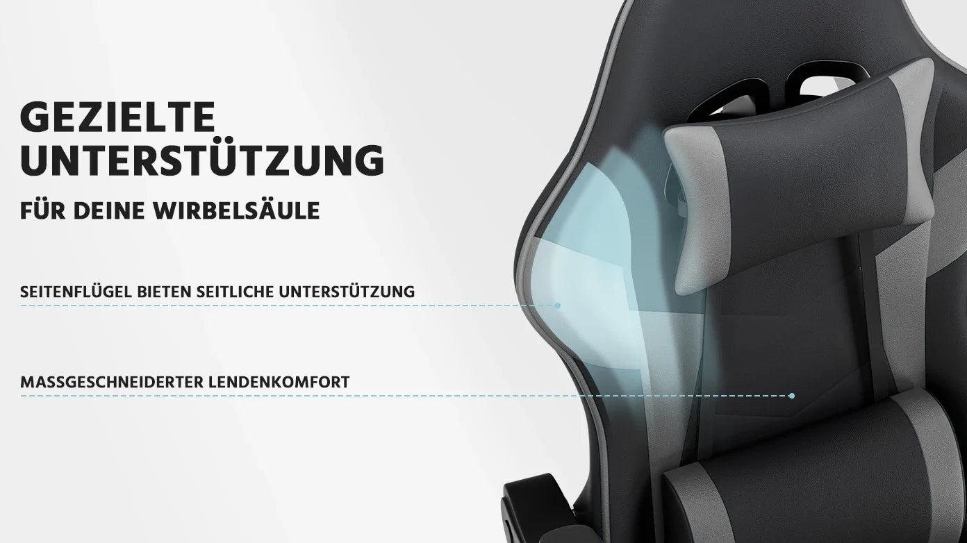 Comanlai Gaming Chair with Footrest Ergonomic High Back Computer Chair with Adjustable Headrest Lumbar Support PU Swivel Chair