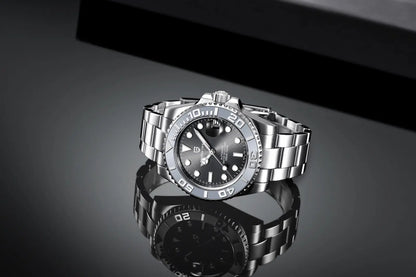 PAGANI DESIGN Automatic Watch Rose Gold Diver Watch 100M Waterproof Luxury Sport Wristwatch Black Rubber Strap Relogio Masculino