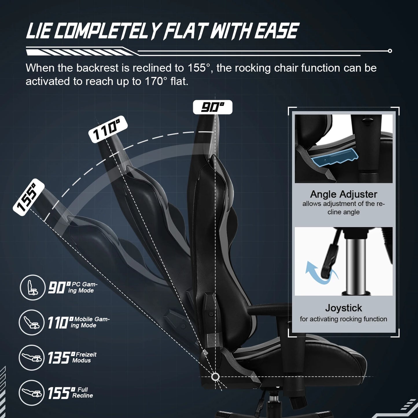 Daccormax Ergonomic Office Chair/Gaming Chair: 170° Recline, Adjustable Armrests, Lumbar Support for Long Hours Sitting