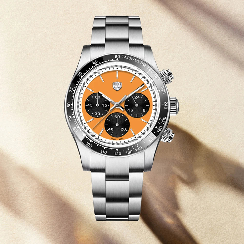 Reloj para hombre RollsTimi: cronógrafo de cuarzo de lujo, cristal de zafiro con tratamiento antirreflectante, resistente al agua, luminiscente. Idea de regalo para hombre.