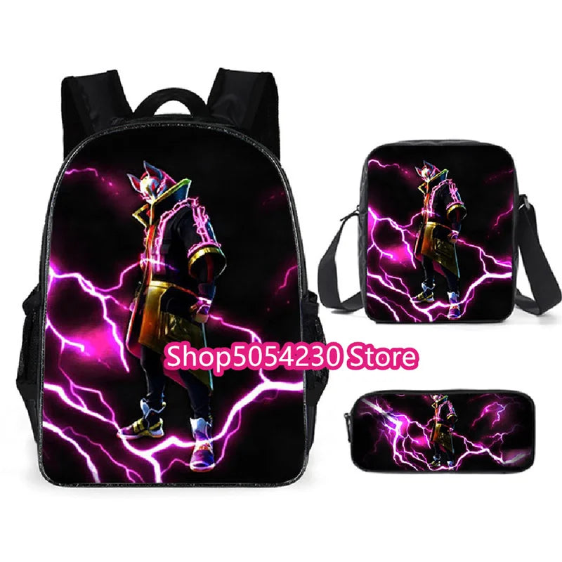 Fortnited 3PCS Backpack for Boys Victory Game 16 Inch Water Resistant Preschool Knapsack Cool Elementary School Backpacks