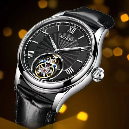 AESOP Mens Mechanical Wristwatches Flying Tourbillon Movement Skeleton Watch for Men Man Luxury Clocks Real Tourbillon Watch