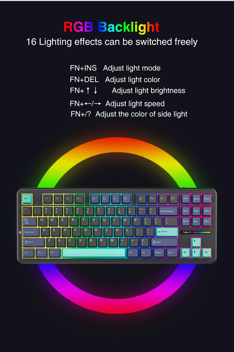 AULA F87 Pro Wireless Mechanical Keyboard 87 Keys Bluetooth 2.4G Wired Gaming Keyboard RGB Hotswap Gamer Non-contact Keyboard