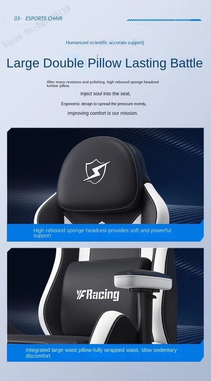 Gaming Chair with Latex Seat Cushion, Four-stage Pneumatic Cylinder, Removable Dual Headrest Adjustable Backrest, Office Chair