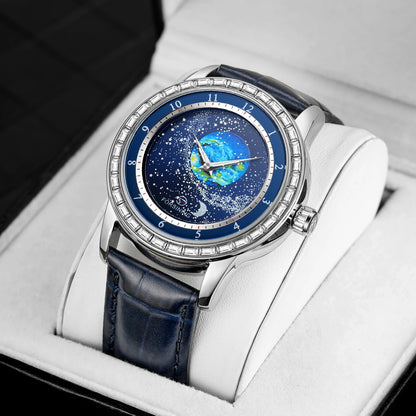 2026 FORSINING Design Earth Star Moon Set With Diamonds Genuine Belt Men Mechanical Automatic Watch Waterproof For Business