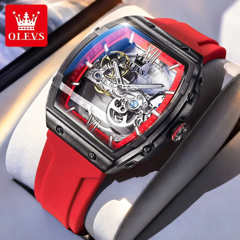 OLEVS 6779 Mens Watch Skeleton Mechanical Watch Fashion Business Sport Waterproof Luminous Silicone Strap Watches For Men