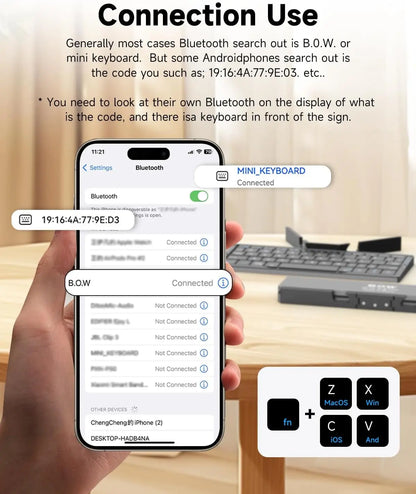 Jomaa Folding Keyboard Bluetooth Rechargeable Bluetooth Keyboard for Laptop iPad Phone Mini Portable Folding Keyboard