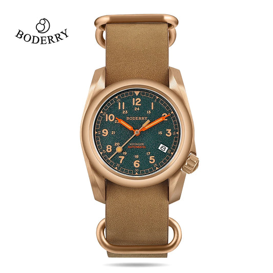 Boderry VOYAGER Field Watches Bronze Case Automatic For Seiko NH35 Watch 100M Waterproof Clock Military Vintage Wristwatch Mens
