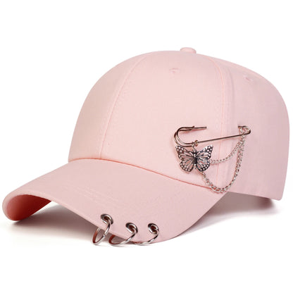 Cappellini da baseball unisex con anello a farfalla in ferro, per primavera e autunno, da esterno, casual e regolabili, cappellino parasole, cappellino sportivo