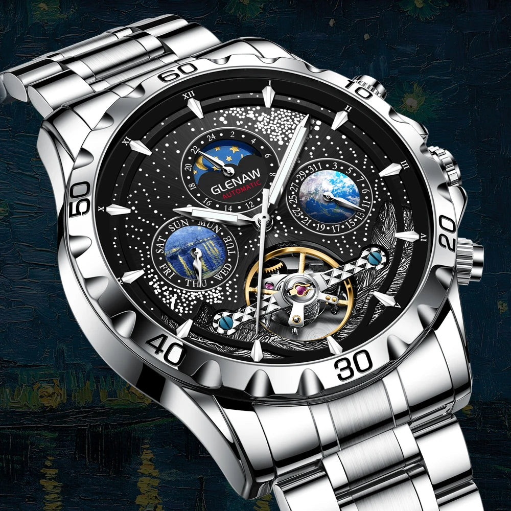 Relojes para hombre GLENAW Design, marca líder de lujo, moda y negocios, reloj automático impermeable para hombre, reloj mecánico para hombre