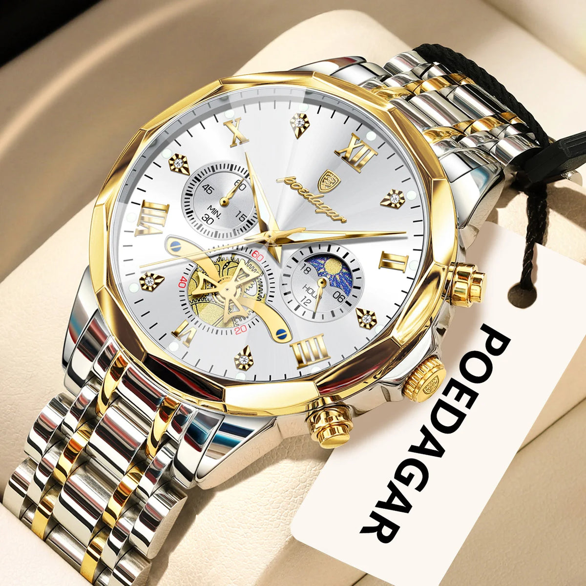 Montre homme POEDAGAR de luxe originale, étanche, chronographe lumineux, montre-bracelet en acier inoxydable à quartz, montres haut de gamme pour hommes