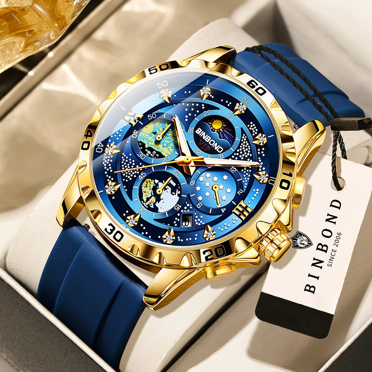 Montres à quartz de luxe BINBOND pour hommes, lumineuses, étanches, chronographe avec date automatique, style business, sport et mode décontractée