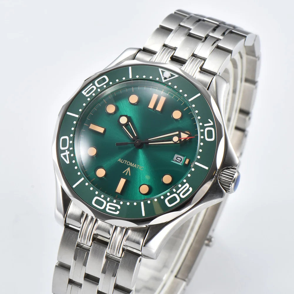 Parnsrpe 2026 New Miyota 8215 Automatic Dive Watch for Men Luxury Sport Green Dial Luminous Sapphire Crystal Date Waterproof Bus