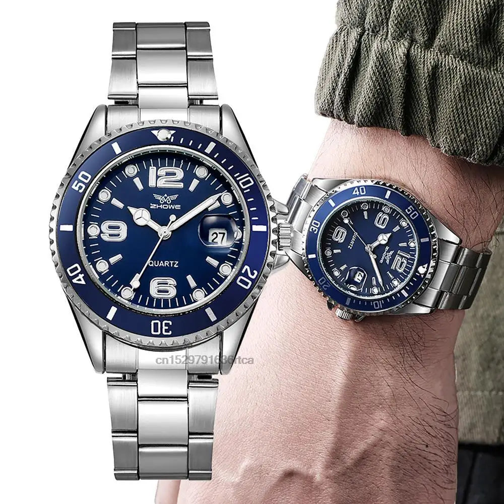 Relojes de lujo para hombre de acero inoxidable – Reloj de cuarzo con indicador de fecha, estilo profesional y deportivo, a la última