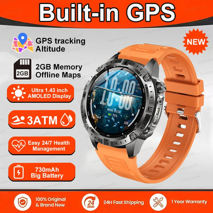 Smart Watch Men GPS Track High End watch Swim Waterproof Watches six axis sensor Sports 2GB Memory GPS Map Compass Smartwatch