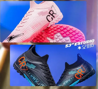 Kids Anti Collision Toe Football Boots Lace Up Closure Short Non Slip Studs Wearproof Breathable Outdoor Grass Game Shoes