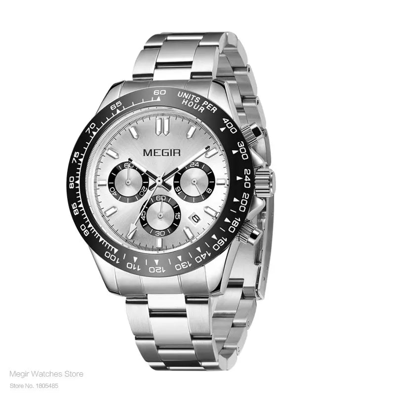 Reloj de hombre MEGIR, marca de lujo, reloj deportivo de cuarzo, correa de acero inoxidable, resistente al agua, cronógrafo, reloj de pulsera