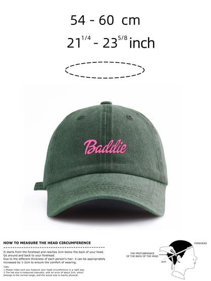 1pc Baddie Print Washed Baseball Cap for Adults,  Minimalist Retro Style Casual Soft Adjustable Dad Hat, Perfect As Gift