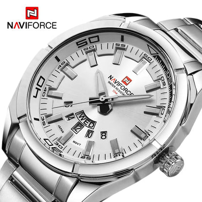 Reloj para hombre NAVIFORCE, totalmente de acero, hermético, estilo informal, movimiento de cuarzo con indicador de fecha – Reloj de pulsera de lujo para hombre, de una marca líder.