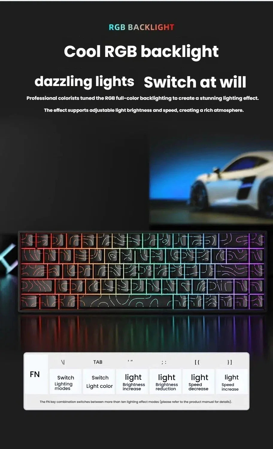K61 kabelgebundene tragbare mechanische Tastatur, Phantom RGB farbenfroh, Reaktionsgeschwindigkeit auf Gaming-Niveau, ergonomisches Design, für Gaming und Büro geeignet