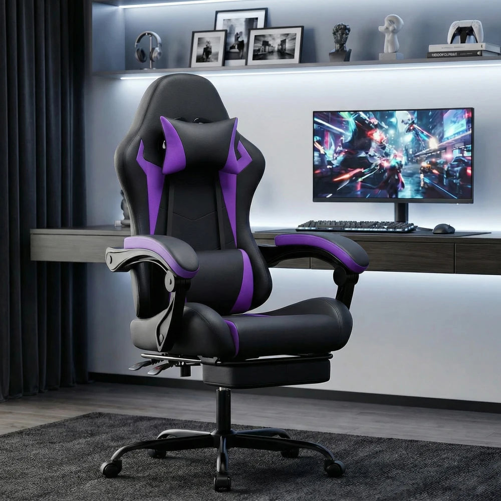 Gaming Chair Ergonomic Gaming Chair with Waist Cushion and Headrest, Office Chair Height Adjustable, Chair for Adult Girls Boy