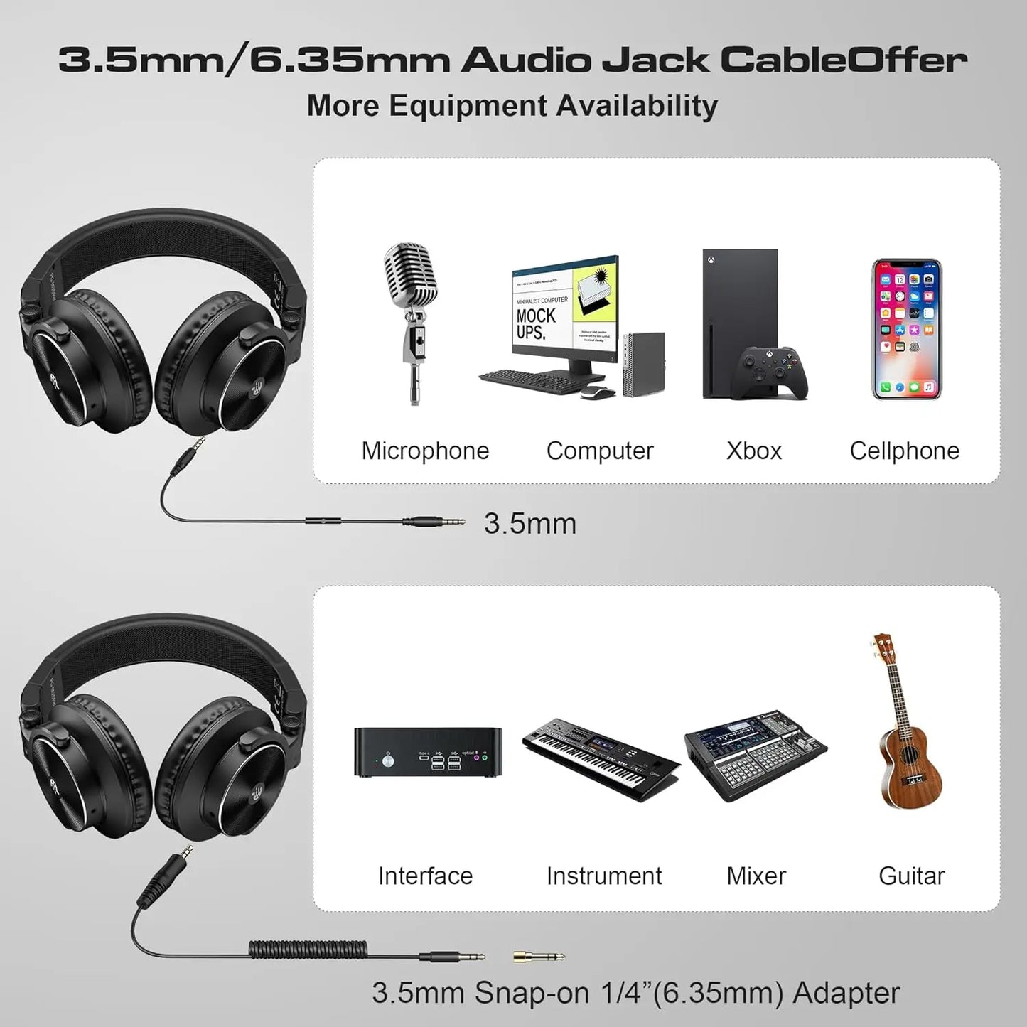 Studio Headphones DJ Headphones Professional 40kHz Hi-Res Stereo 3.5mm/6.35mm Audio Jack Wired Recording Headphone Audio Monitor