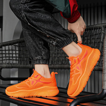 Fashion Platform Men's Running Shoes Trendy Casual Knit Breathable Orange Sneakers Men Outdoor Sports Non-slip Jogging Shoes Man