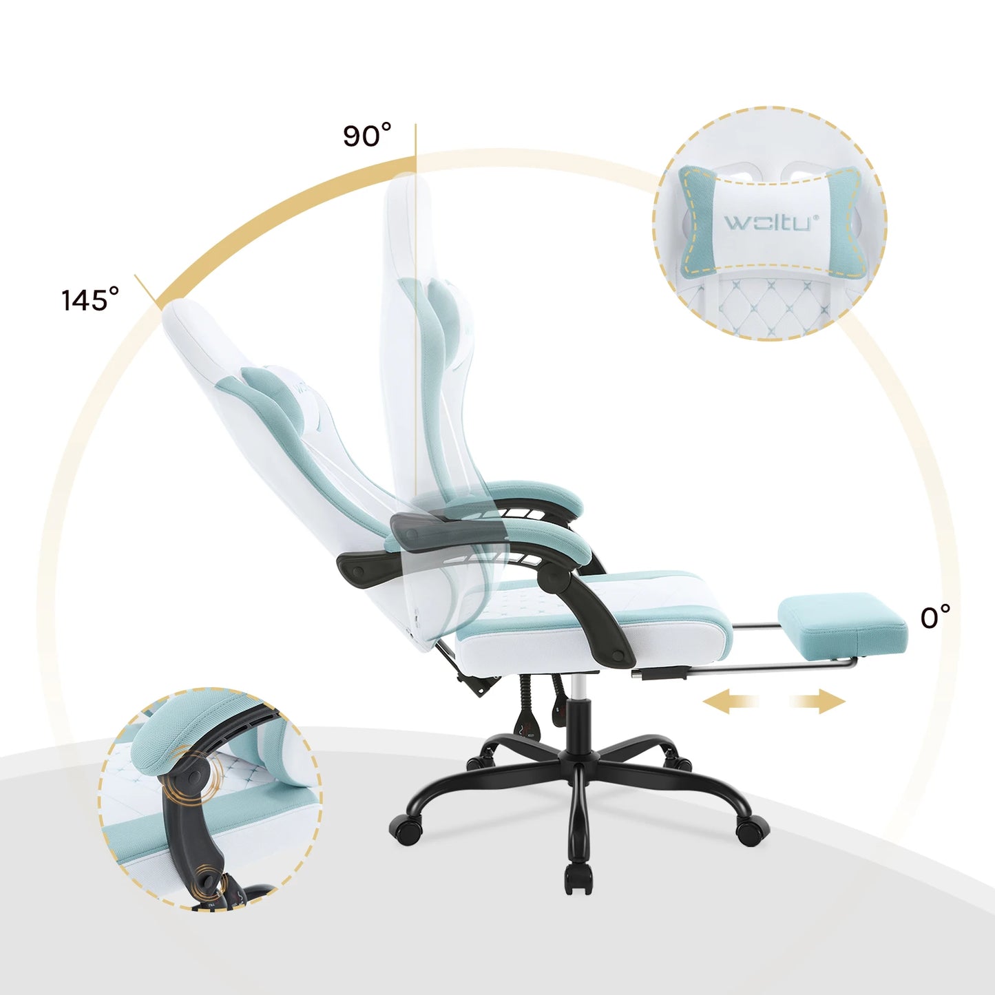 WOLTU Massage Gaming Chair Ergonomic Swivel Computer Chair with Pillow & Footrest Adjustable Headrest Lumbar Support Gamer Chair