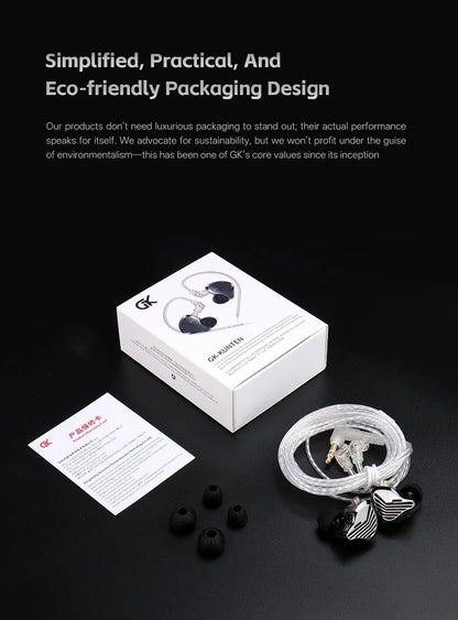 Kz Gk Kunten 1DD Dynamic Drive Earphone Hifi IEMs in ear Earbuds 2pin Detachable Cable Metal Gamer Audiophile headset