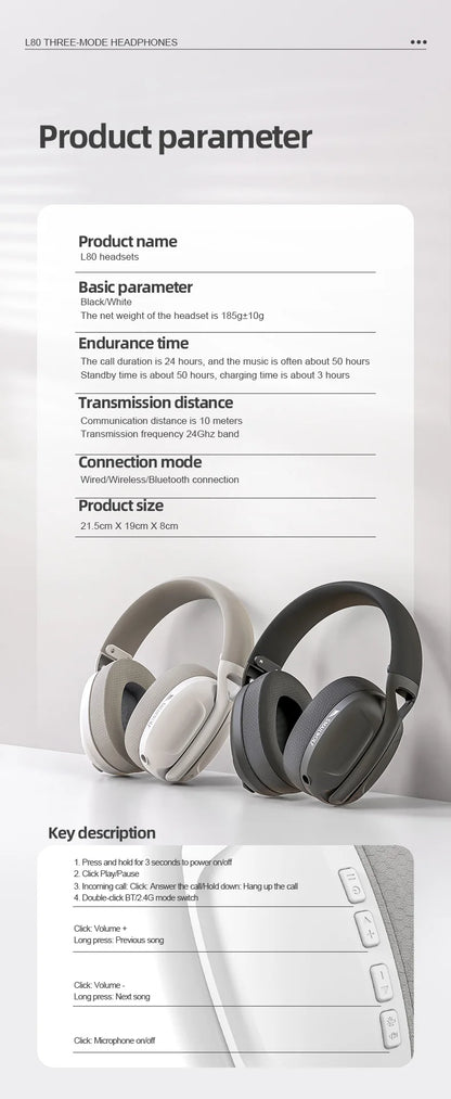 SMAILWOLF L80 Bluetooth wireless 2.4g three-mode gaming headset laptop home thin and light sports headset with microphone