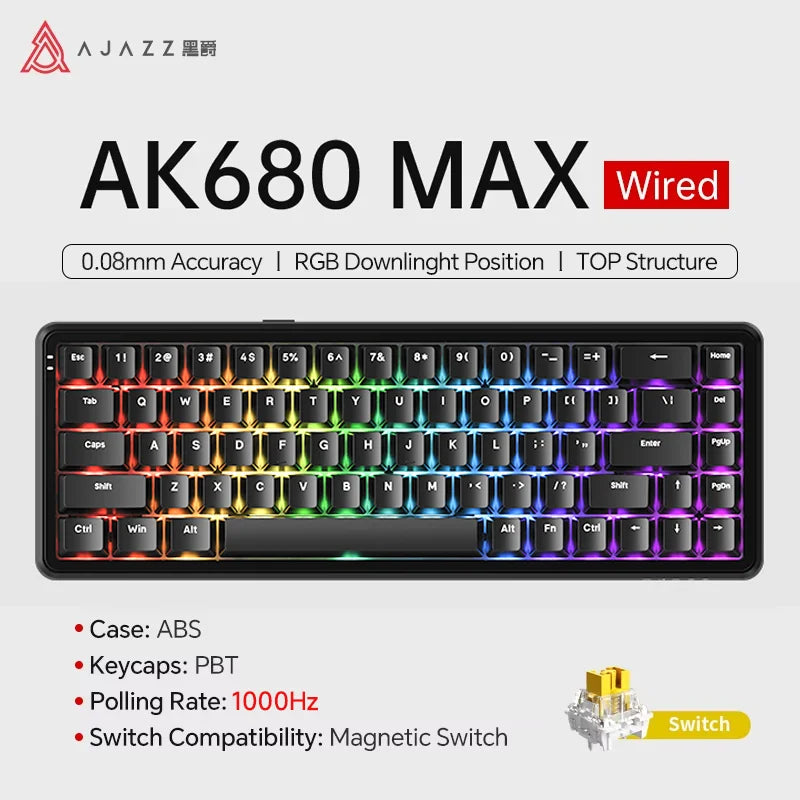 AJAZZ AK680 MAX Magnetic Axis Wired Keyboard 0.125ms Ultra-Low Latency Professional Gaming Keyboard