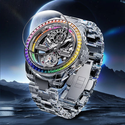 BONEST GATTI luxury Full Skeleton Automatic Mechanical Watch Sapphire Back 48 Rainbow Diamonds Luminous Luxury Wristwatch Men