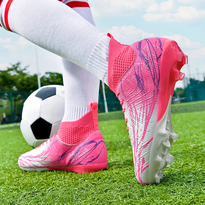 Nouvelles chaussures de football pour hommes, très vendues, chaussures de football à tige haute, crampons de futsal pour terrain en herbe, baskets d'intérieur de haute qualité, antidérapantes pour l'extérieur.