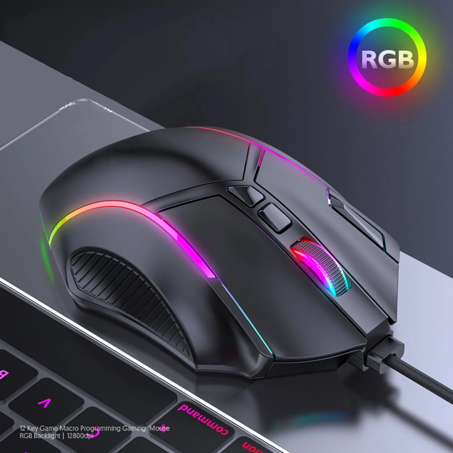 12800DPI Gaming Mouse RGB Gaming Mouse Gaming Mouse RGB Wired 12800DPI 12 Keys Macro Definition Computer Replacement Accessories