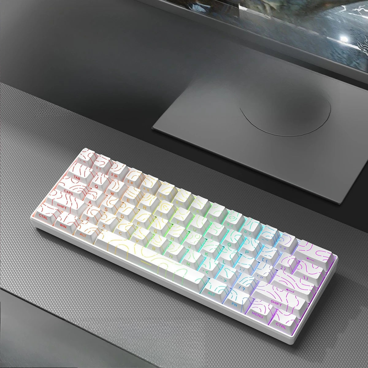Wireless Gaming Mechanical Keyboard  Bluetooth 60 Percent RGB White Triple Mode Portable Keyboards  key board claviers teclado