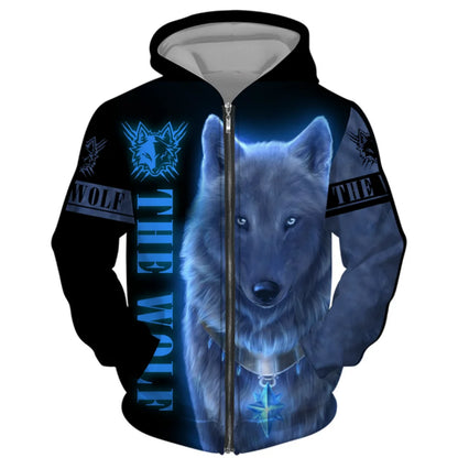 3D Wolf Print Men Zipper Hoodies Fashion Animal Pattern Top Coat Street Punk Style Oversized Sweatshirts Outdoor Leisure Jackets