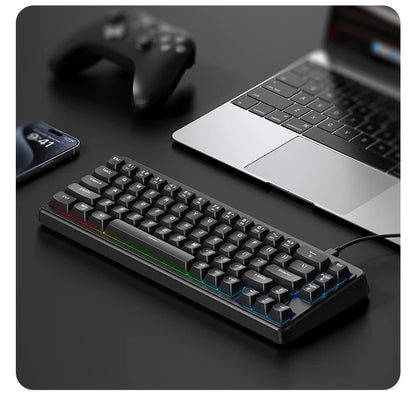 FREEWOLF M68SE 68 Key Mini Wired Keyboard RGB Backlit Type-C 68% Layout Compact Gaming Office PC Laptop