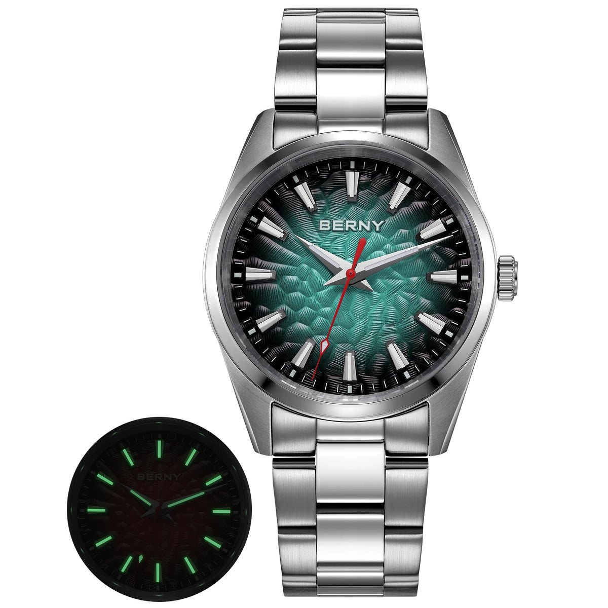 Montre pour homme BERNY – Montre à quartz élégante et classique, étanche à 10 ATM, dotée d'un verre saphir et d'aiguilles luminescentes, idéale pour une tenue habillée ou professionnelle, avec bracelet en cuir.