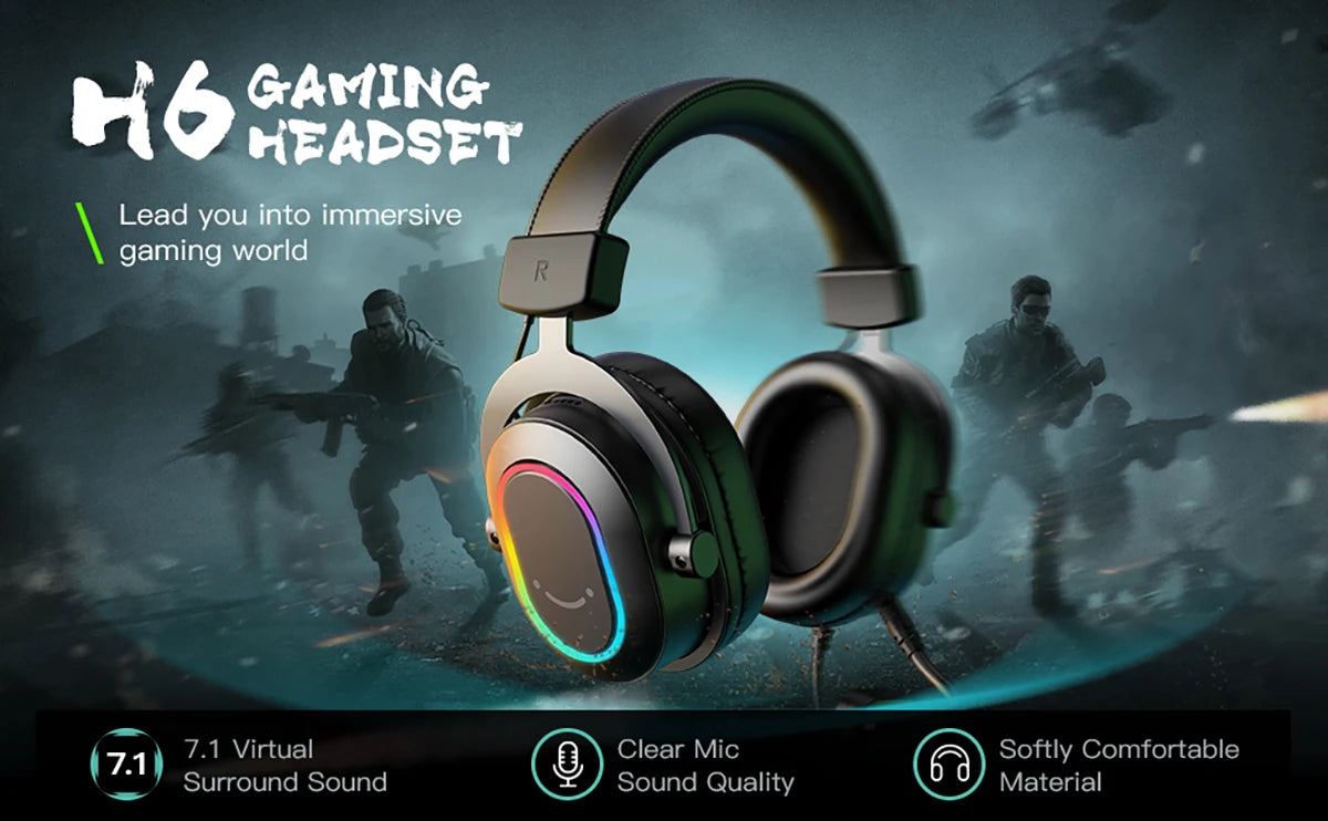 FIFINE RGB Gaming Headset with Mic – 7.1 Surround Sound Wired Over-Ear USB Headphones for PC, PS4, PS5, with EQ Modes & Noise Isolation