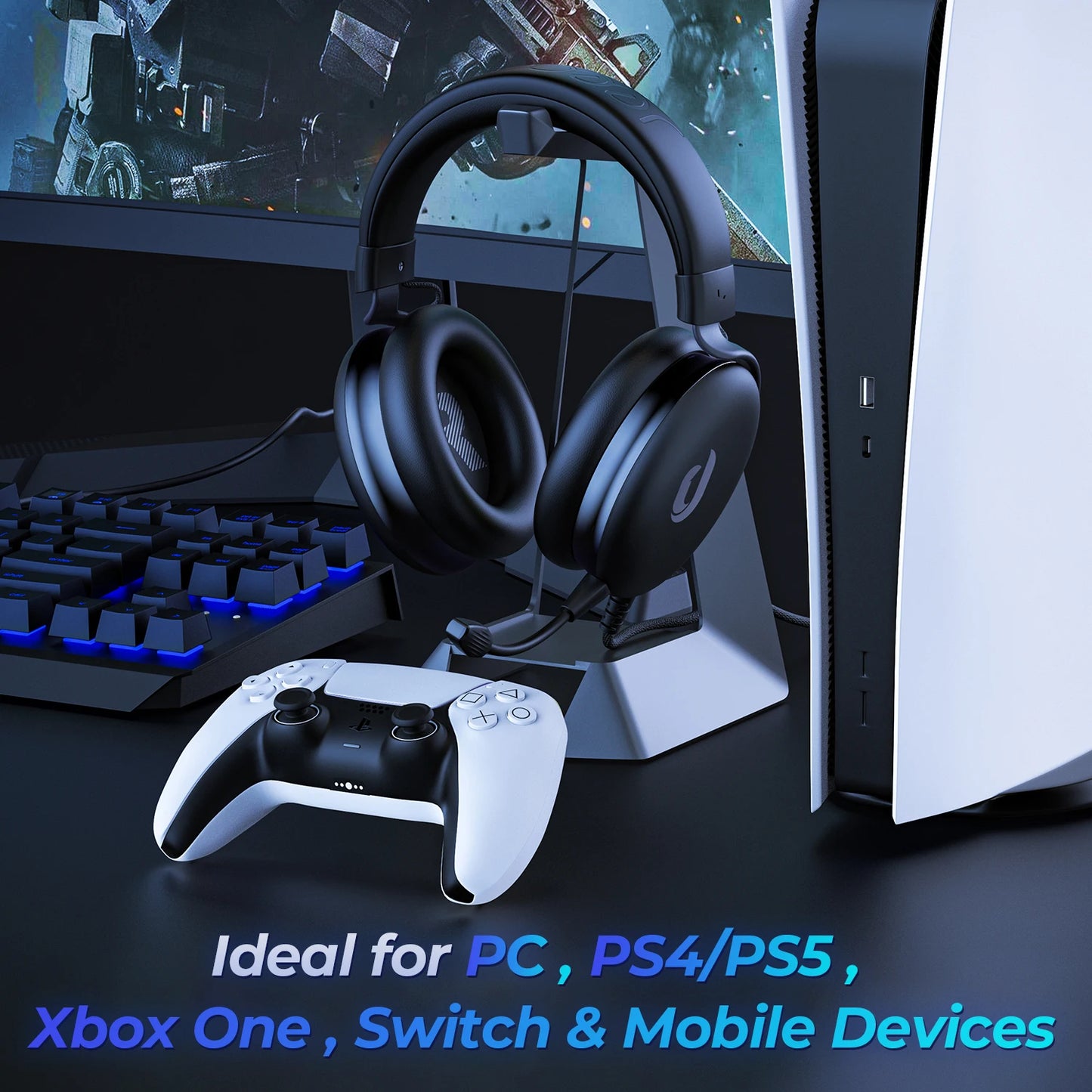 Wired Gaming Headset for Switch PS4 PS5 Xbox One S/X - Stereo Sound Headphones with Microphone, with PC Laptop Mobile Devices