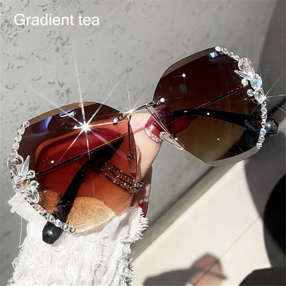 New Borderless Metal Sunglasses Women's Decorative Diamond Sun Glasses Gradient Lens Women Luxury Brand Designers Eyewear UV400